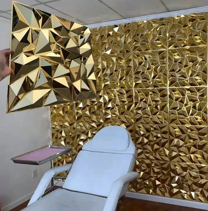 China Wholesale Eco-Friendly PVC Wallpaper Easy to Install Gold Diamond Design PVC Interior Wall Panel 3D Board