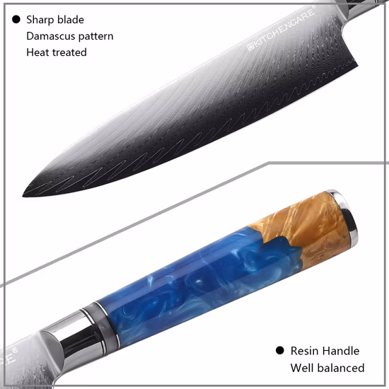 Kitchencare Damaststahlmesser-Set Messer 5-teiliges Küchenmesser-Set Küchenmesser